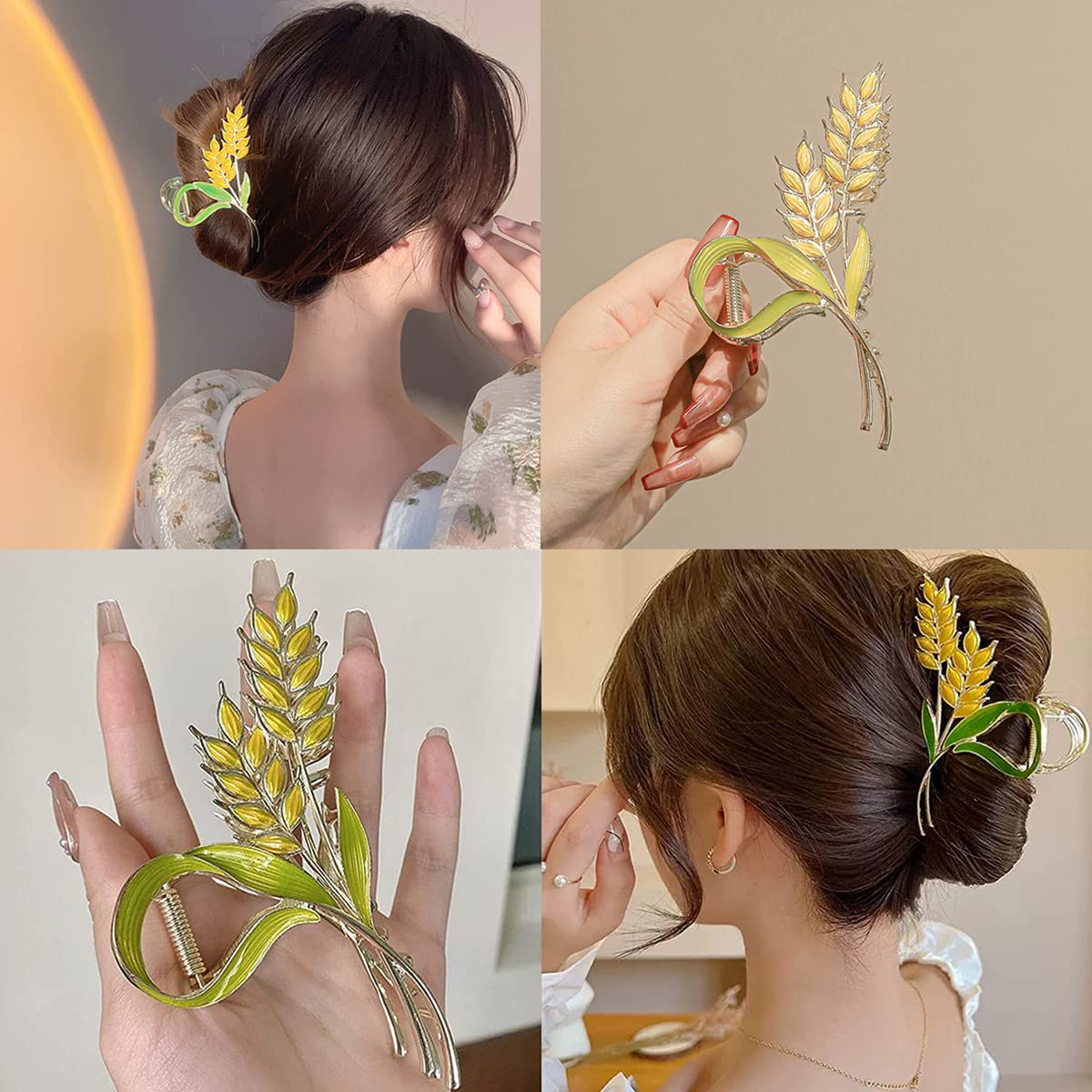 PALAY Hair Claw Clips for Women, Gold Wheat Large Clutcher for Women Girls Bun Hair Clip Metal Strong Hold Hair Jaw Clips Styling Clamps, Stylish Hair Accessories for Medium Thick Hair PALAY Hair Claw Clips for Women, Gold Wheat Large Clutcher for Women Girls Bun Hair Clip Metal Strong Hold Hair Jaw Clips Styling Clamps, Stylish Hair Accessories for Medium Thick Hair